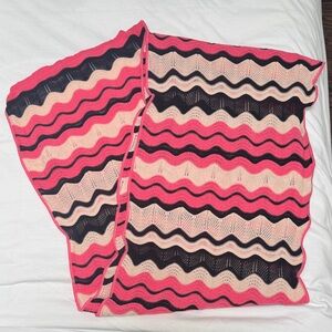 M Missoni Pink Black Cream Wave Knit Scarf